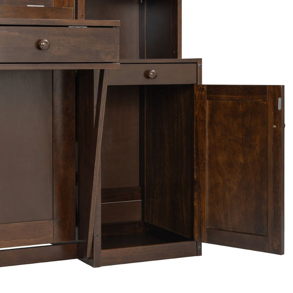 English Elm Queen Murphy Bed with Fold Down Desk Open Shelving Wood Cabinet for Studio Rooms Dark Brown LP000379AAP-1