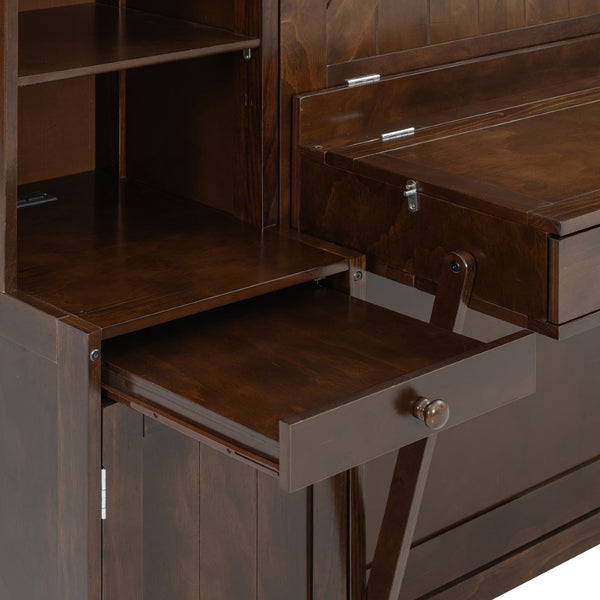 English Elm Queen Murphy Bed with Fold Down Desk Open Shelving Wood Cabinet for Studio Rooms Dark Brown LP000379AAP-1