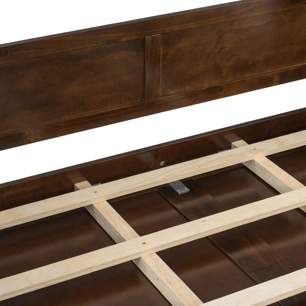 English Elm Queen Murphy Bed with Fold Down Desk Open Shelving Wood Cabinet for Studio Rooms Dark Brown LP000379AAP-1