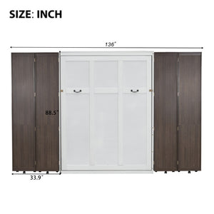 English Elm Queen Wall Bed with Hydraulic Lift Cabinet Storage for Studio and Guest Rooms LP000381AAP-1