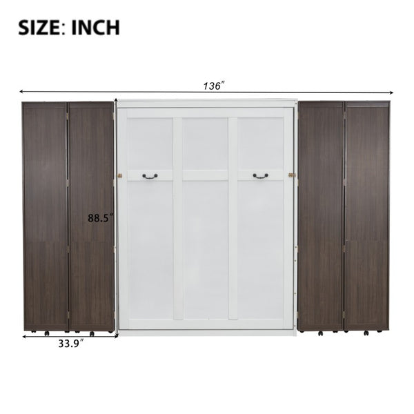 English Elm Queen Wall Bed with Hydraulic Lift Cabinet Storage for Studio and Guest Rooms LP000381AAP-1