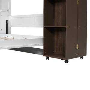 English Elm Queen Wall Bed with Hydraulic Lift Cabinet Storage for Studio and Guest Rooms LP000381AAP-1