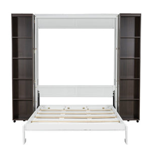 English Elm Queen Wall Bed with Hydraulic Lift Cabinet Storage for Studio and Guest Rooms LP000381AAP-1