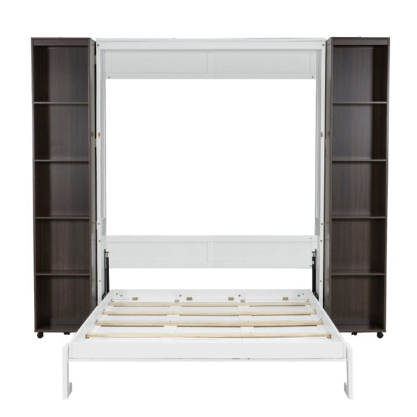 English Elm Queen Wall Bed with Hydraulic Lift Cabinet Storage for Studio and Guest Rooms LP000381AAP-1