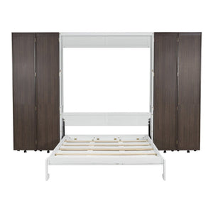 English Elm Queen Wall Bed with Hydraulic Lift Cabinet Storage for Studio and Guest Rooms LP000381AAP-1