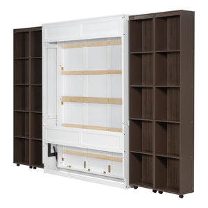 English Elm Queen Wall Bed with Hydraulic Lift Cabinet Storage for Studio and Guest Rooms LP000381AAP-1