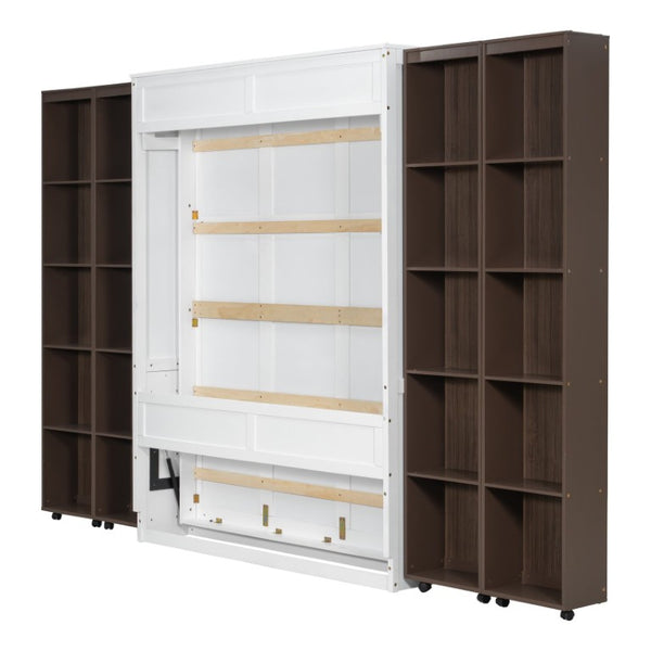 English Elm Queen Wall Bed with Hydraulic Lift Cabinet Storage for Studio and Guest Rooms LP000381AAP-1
