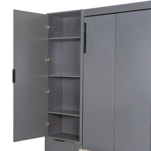 English Elm Queen Murphy Bed with Velvet Sofa Hydraulic Lift Shelves Drawers and Led Studio Unit Dark Gray LP000392AAE-1