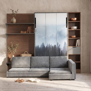 English Elm Queen Murphy Wall Bed with Integrated Shelves for Studio and Guest Room Use Gray 83.9 L x 103 W x 83.9 H LP000398AAE