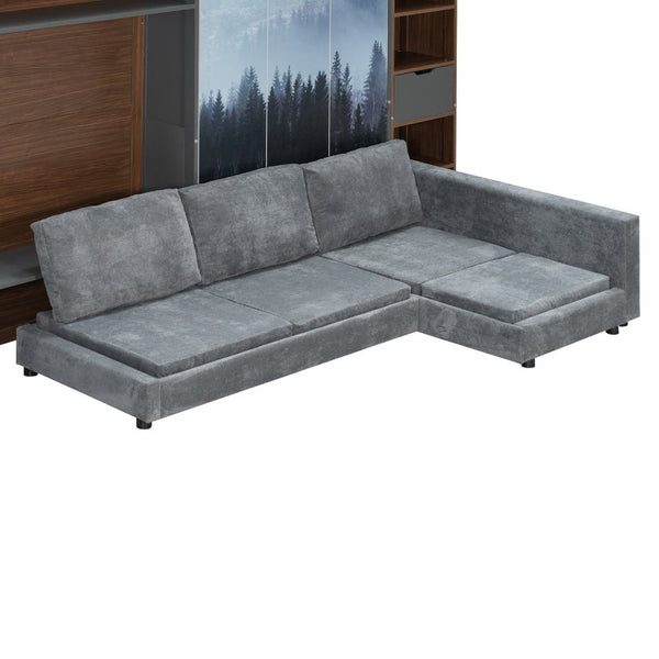 English Elm Queen Murphy Wall Bed with Integrated Shelves for Studio and Guest Room Use Gray 83.9 L x 103 W x 83.9 H LP000398AAE