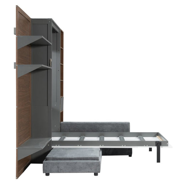 English Elm Queen Murphy Wall Bed with Integrated Shelves for Studio and Guest Room Use Gray 83.9 L x 103 W x 83.9 H LP000398AAE