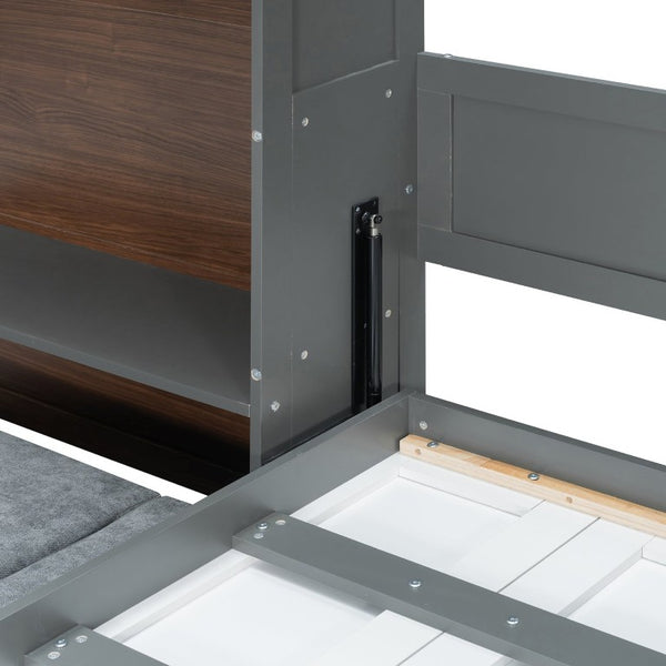 English Elm Queen Murphy Wall Bed with Integrated Shelves for Studio and Guest Room Use Gray 83.9 L x 103 W x 83.9 H LP000398AAE