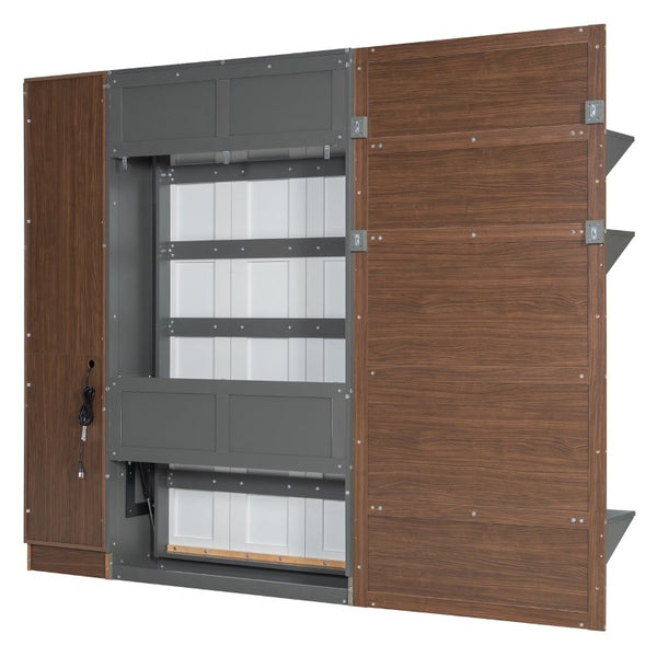 English Elm Queen Murphy Wall Bed with Integrated Shelves for Studio and Guest Room Use Gray 83.9 L x 103 W x 83.9 H LP000398AAE