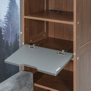 English Elm Queen Murphy Wall Bed with Integrated Shelves for Studio and Guest Room Use Gray 83.9 L x 103 W x 83.9 H LP000398AAE