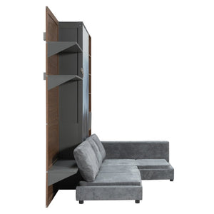 English Elm Queen Murphy Wall Bed with Integrated Shelves for Studio and Guest Room Use Gray 83.9 L x 103 W x 83.9 H LP000398AAE
