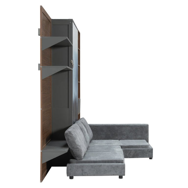 English Elm Queen Murphy Wall Bed with Integrated Shelves for Studio and Guest Room Use Gray 83.9 L x 103 W x 83.9 H LP000398AAE