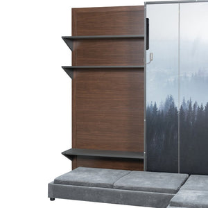 English Elm Queen Murphy Wall Bed with Integrated Shelves for Studio and Guest Room Use Gray 83.9 L x 103 W x 83.9 H LP000398AAE