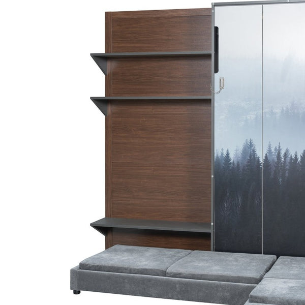 English Elm Queen Murphy Wall Bed with Integrated Shelves for Studio and Guest Room Use Gray 83.9 L x 103 W x 83.9 H LP000398AAE