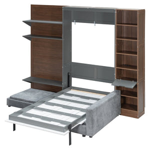 English Elm Queen Murphy Wall Bed with Integrated Shelves for Studio and Guest Room Use Gray 83.9 L x 103 W x 83.9 H LP000398AAE