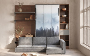 English Elm Queen Murphy Wall Bed with Integrated Shelves for Studio and Guest Room Use Gray 83.9 L x 103 W x 83.9 H LP000398AAE