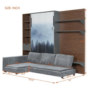 English Elm Queen Murphy Wall Bed with Integrated Shelves for Studio and Guest Room Use Gray 83.9 L x 103 W x 83.9 H LP000398AAE