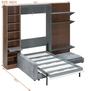 English Elm Queen Murphy Wall Bed with Integrated Shelves for Studio and Guest Room Use Gray 83.9 L x 103 W x 83.9 H LP000398AAE