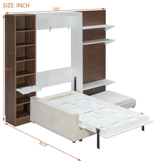 English Elm Full Size Playhouse Bed with Bookshelf Trundle Canopy and Pinewood Kids Frame White 83.9 L x 103 W x 83.9 H LP000398AAK