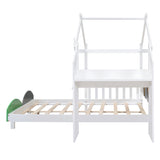 Hearth and Haven Hunter Full House Bed with Desk and Two Handles, White