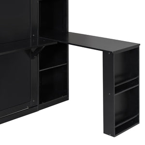 English Elm Full Murphy Bed with Faux Rattan Cabinets and Integrated Desk for Home Office Black LP000413AAB