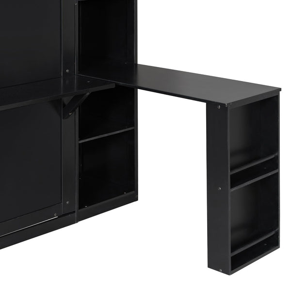 English Elm Full Murphy Bed with Faux Rattan Cabinets and Integrated Desk for Home Office Black LP000413AAB