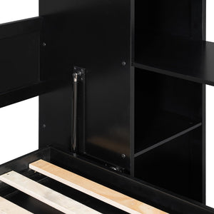 English Elm Full Murphy Bed with Faux Rattan Cabinets and Integrated Desk for Home Office Black LP000413AAB