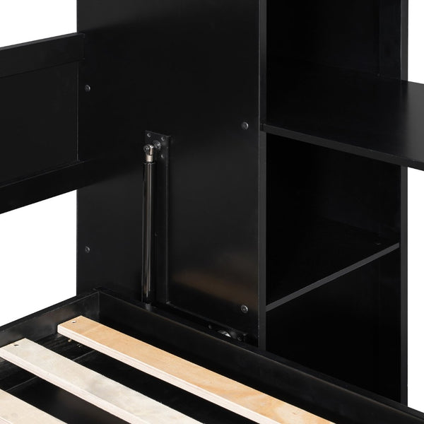 English Elm Full Murphy Bed with Faux Rattan Cabinets and Integrated Desk for Home Office Black LP000413AAB