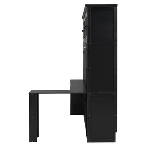 English Elm Full Murphy Bed with Faux Rattan Cabinets and Integrated Desk for Home Office Black LP000413AAB