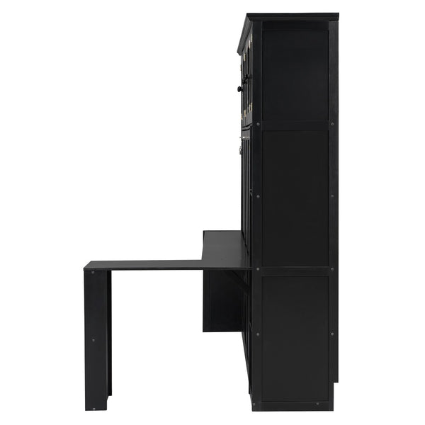 English Elm Full Murphy Bed with Faux Rattan Cabinets and Integrated Desk for Home Office Black LP000413AAB