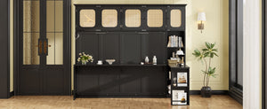 English Elm Full Murphy Bed with Faux Rattan Cabinets and Integrated Desk for Home Office Black LP000413AAB