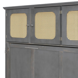 English Elm Full Murphy Bed with Faux Rattan Cabinets and Integrated Desk for Home Office Antique Gray LP000413AAE