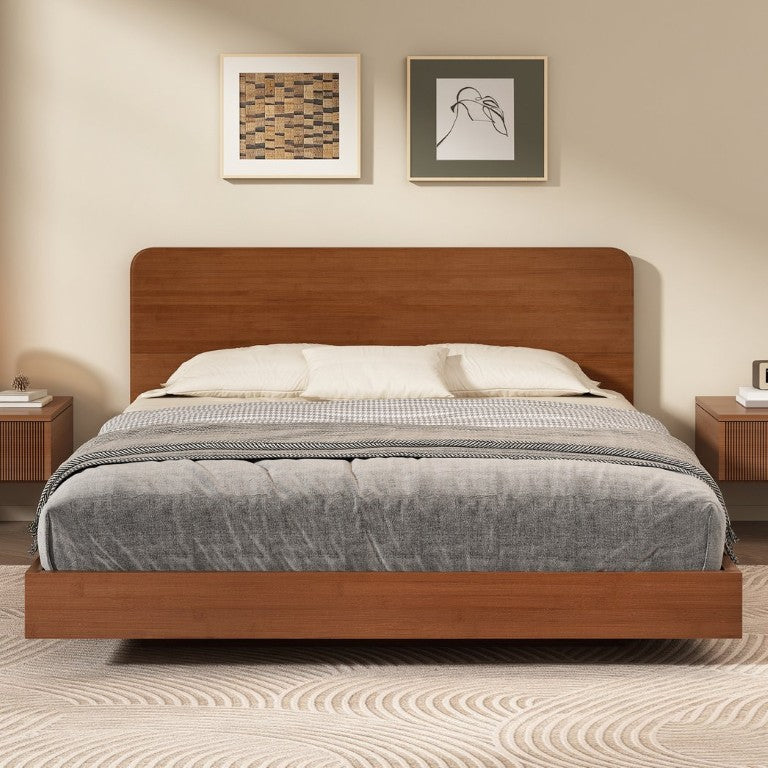 English Elm Full Size Natural Bamboo Platform Bed Floating Base Organic Minimalist Bedroom Frame Brown LP000415AAD