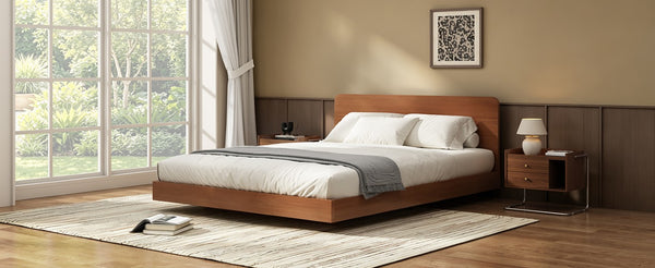 English Elm Queen Solid Bamboo Floating Platform Bed Organic Modern Frame with 800 Lb Capacity Brown LP000416AAD