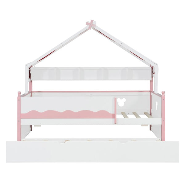 English Elm Full Size Murphy Bed with Integrated Shelving Unit for Studio and Guest Rooms White+Pink 78.9 L x 41.7 W x 70.3 H LP000429AAH