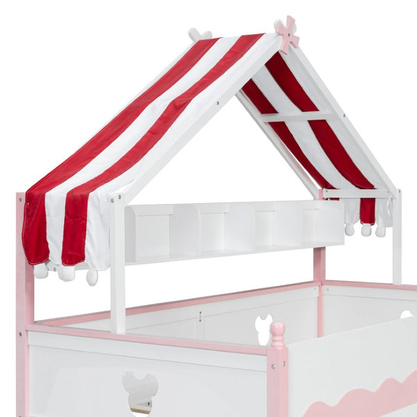 English Elm Full Size Murphy Bed with Integrated Shelving Unit for Studio and Guest Rooms White+Pink 78.9 L x 41.7 W x 70.3 H LP000429AAH