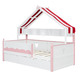 English Elm Full Size Murphy Bed with Integrated Shelving Unit for Studio and Guest Rooms White+Pink 78.9 L x 41.7 W x 70.3 H LP000429AAH