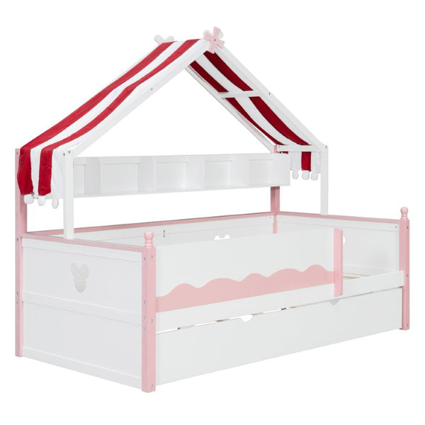 English Elm Full Size Murphy Bed with Integrated Shelving Unit for Studio and Guest Rooms White+Pink 78.9 L x 41.7 W x 70.3 H LP000429AAH