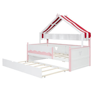 English Elm Full Size Murphy Bed with Integrated Shelving Unit for Studio and Guest Rooms White+Pink 78.9 L x 41.7 W x 70.3 H LP000429AAH