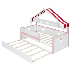 English Elm Full Size Murphy Bed with Integrated Shelving Unit for Studio and Guest Rooms White+Pink 78.9 L x 41.7 W x 70.3 H LP000429AAH