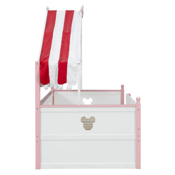English Elm Full Size Murphy Bed with Integrated Shelving Unit for Studio and Guest Rooms White+Pink 78.9 L x 41.7 W x 70.3 H LP000429AAH