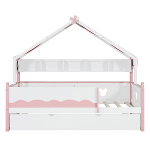 English Elm Full Size Murphy Bed with Integrated Shelving Unit for Studio and Guest Rooms White+Pink 78.9 L x 41.7 W x 70.3 H LP000429AAH