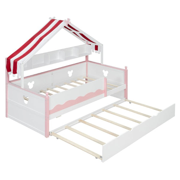 English Elm Full Size Murphy Bed with Integrated Shelving Unit for Studio and Guest Rooms White+Pink 78.9 L x 41.7 W x 70.3 H LP000429AAH