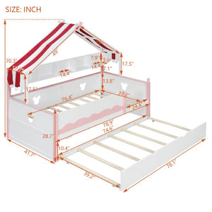 English Elm Full Size Murphy Bed with Integrated Shelving Unit for Studio and Guest Rooms White+Pink 78.9 L x 41.7 W x 70.3 H LP000429AAH