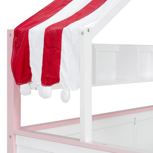 English Elm Full Size Murphy Bed with Integrated Shelving Unit for Studio and Guest Rooms White+Pink 78.9 L x 41.7 W x 70.3 H LP000429AAH