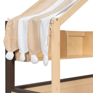 English Elm Twin House-Shaped Daybed with Canopy Tent Bookshelf and Trundle for Kids Bedroom Twin Natural+Espresso LP000429AAN
